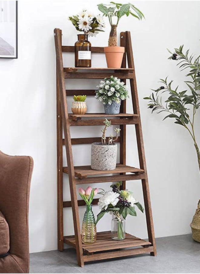 HOME TASTE Hometaste Wood Foldable Tiered Corner Plant Stand Indoor/Outdoor Flower Pot Holder Rack For Patio, Garden, Home And Living Room Decor Space-Saving Shelves For Plants (4 Floor Stand)  - Image 1