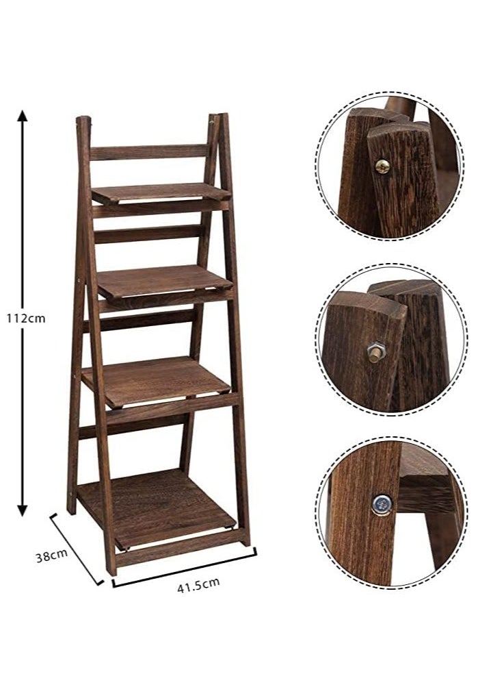 HOME TASTE Hometaste Wood Foldable Tiered Corner Plant Stand Indoor/Outdoor Flower Pot Holder Rack For Patio, Garden, Home And Living Room Decor Space-Saving Shelves For Plants (4 Floor Stand)  - Image 2