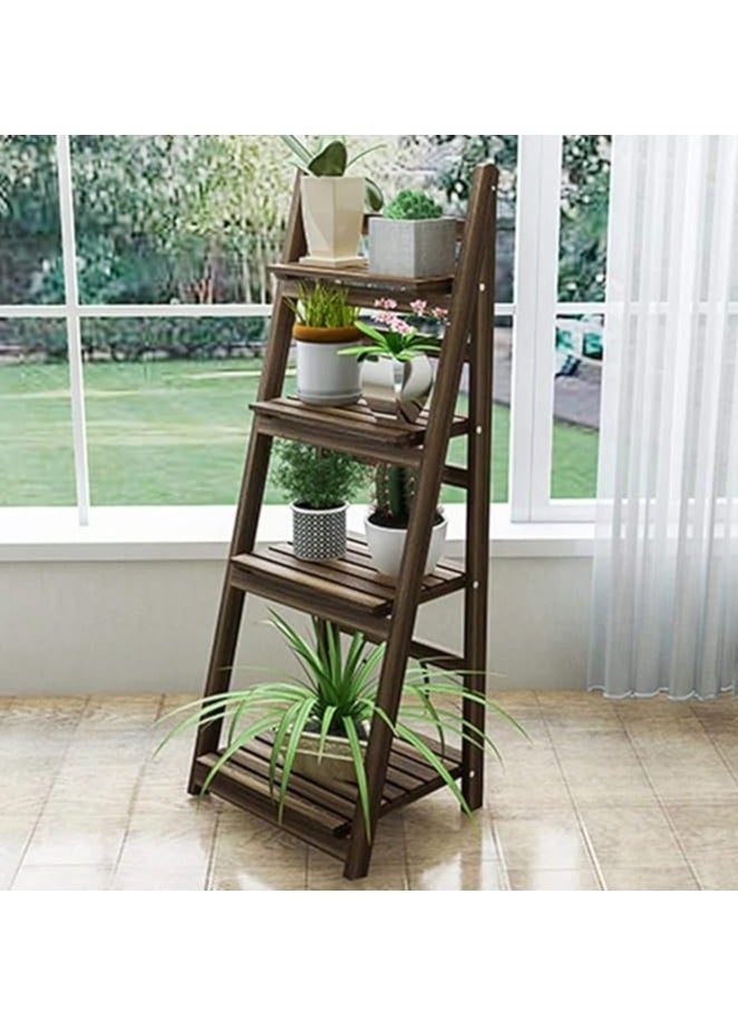 HOME TASTE Hometaste Wood Foldable Tiered Corner Plant Stand Indoor/Outdoor Flower Pot Holder Rack For Patio, Garden, Home And Living Room Decor Space-Saving Shelves For Plants (4 Floor Stand)  - Image 3