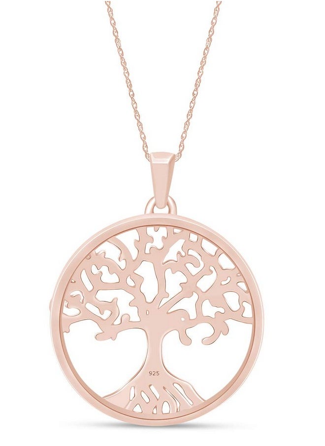 wishrocks - Tree Of Life Pendant Necklace For Women & Girls In 14K Rose Gold Over 925 Sterling Silver Along With 18 Silver Rope Chain Womens Jewelry Jewelry Gift For Her Wife - Image 1