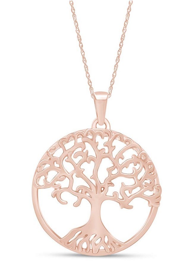 wishrocks - Tree Of Life Pendant Necklace For Women & Girls In 14K Rose Gold Over 925 Sterling Silver Along With 18 Silver Rope Chain Womens Jewelry Jewelry Gift For Her Wife - Image 1