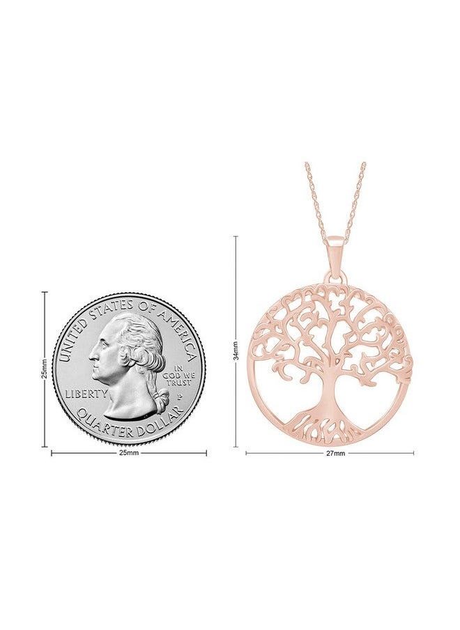 wishrocks - Tree Of Life Pendant Necklace For Women & Girls In 14K Rose Gold Over 925 Sterling Silver Along With 18 Silver Rope Chain Womens Jewelry Jewelry Gift For Her Wife - Image 1