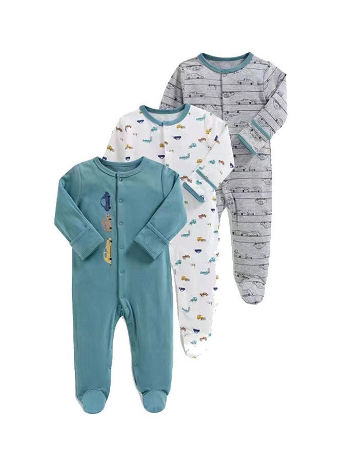 RedMapleTEK Infant And Toddler Pure Cotton One-Piece Long-Sleeved Crawling Suit 3-Piece Set  - Image 1