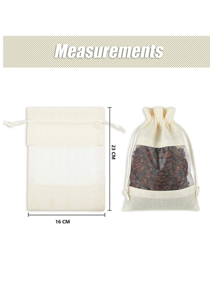Y&D 10-Pieces 16x23 Cm Linen Burlap Sheer Bag Organza Bag Burlap Bags With Drawstring For Wedding Party Favors Cosmetic Samples Goodies Mesh Pouch (White)  - Image 2