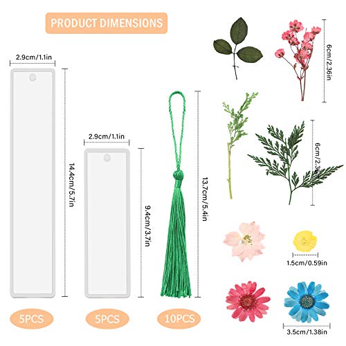 FEBSNOW 20PCS Bookmark Resin Mold Set, 10PCS Bookmark Epoxy Casting Molds, 10PCS Tassels and 1 Pack of Dried Flowers for DIY Bookmark Making - Image 2