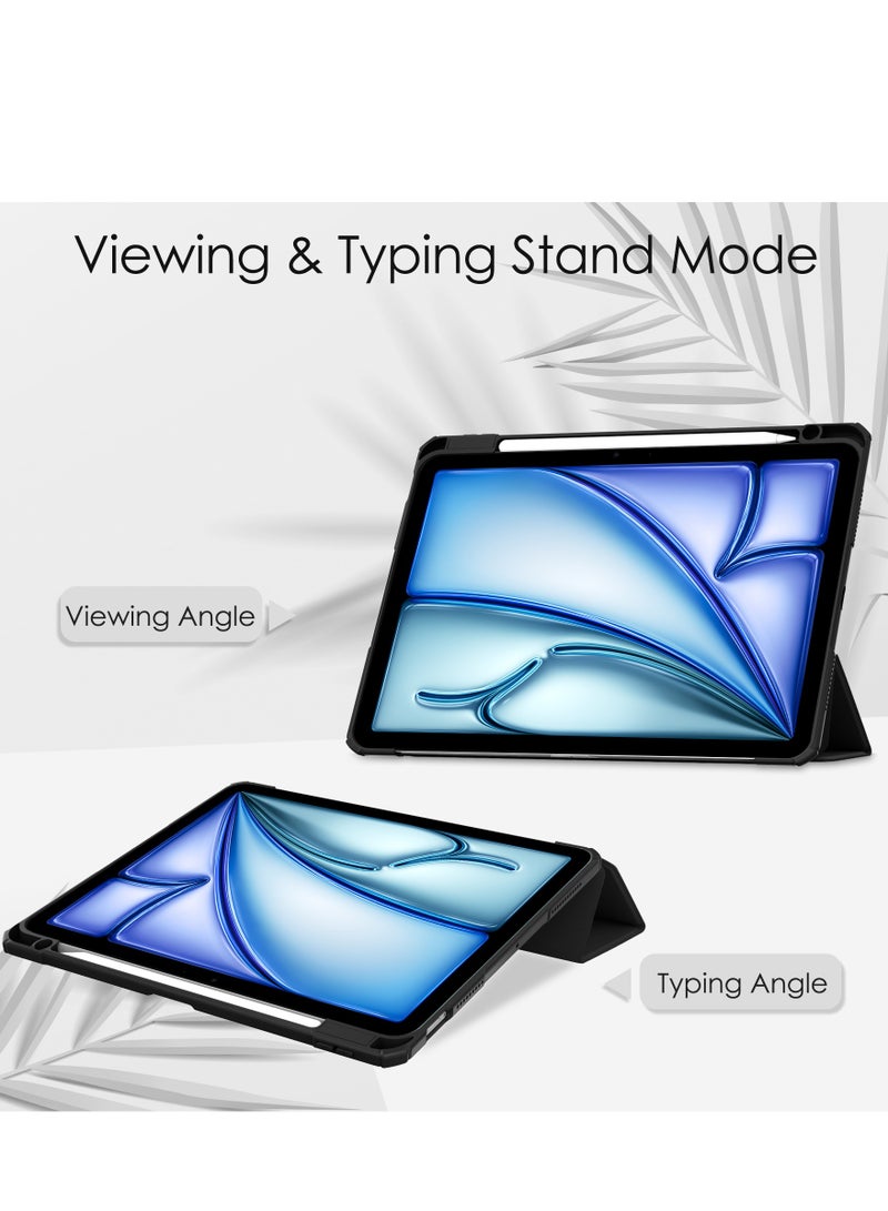 Case Compatible With IPad Air 11-Inch (2024) with Pencil Holder Clear Transparent Back Shell Slim Stand Shockproof Tablet Cover Auto Wake/Sleep (Black) - Image 3