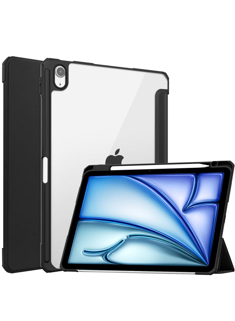 Case Compatible With IPad Air 11-Inch (2024) with Pencil Holder Clear Transparent Back Shell Slim Stand Shockproof Tablet Cover Auto Wake/Sleep (Black) - Image 1