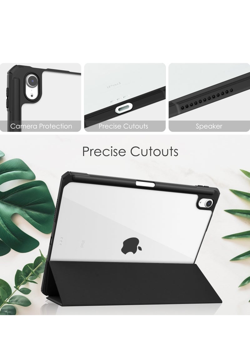 Case Compatible With IPad Air 11-Inch (2024) with Pencil Holder Clear Transparent Back Shell Slim Stand Shockproof Tablet Cover Auto Wake/Sleep (Black) - Image 4