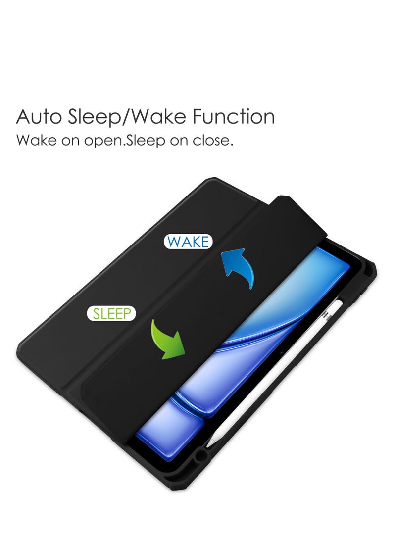 Case Compatible With IPad Air 11-Inch (2024) with Pencil Holder Clear Transparent Back Shell Slim Stand Shockproof Tablet Cover Auto Wake/Sleep (Black) - Image 5