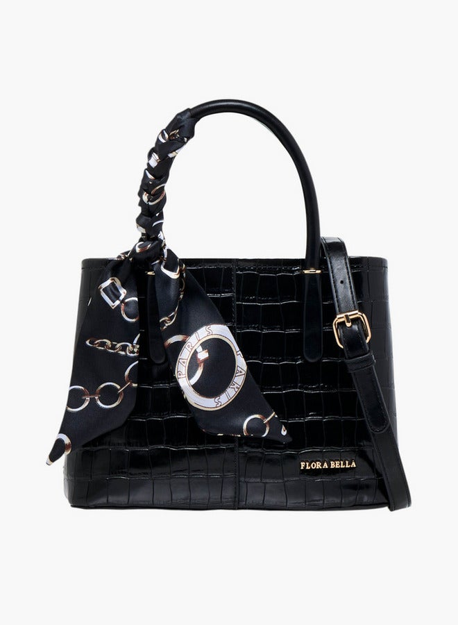 Flora Bella By Shoexpress Scarf Accent Tote Bag with Detachable Strap and Button Closure  - Image 1