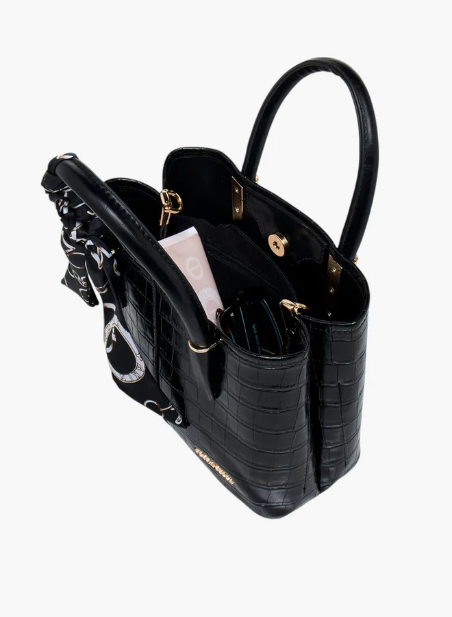 Flora Bella By Shoexpress Scarf Accent Tote Bag with Detachable Strap and Button Closure