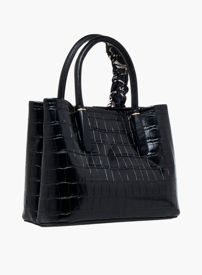 Flora Bella By Shoexpress Scarf Accent Tote Bag with Detachable Strap and Button Closure  - Image 3