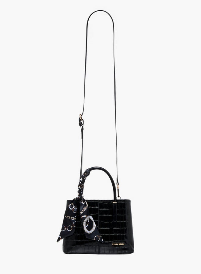 Flora Bella By Shoexpress Scarf Accent Tote Bag with Detachable Strap and Button Closure  - Image 2
