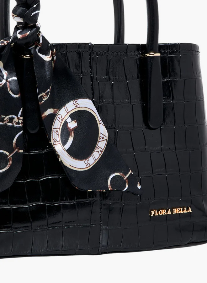 Flora Bella By Shoexpress Scarf Accent Tote Bag with Detachable Strap and Button Closure
