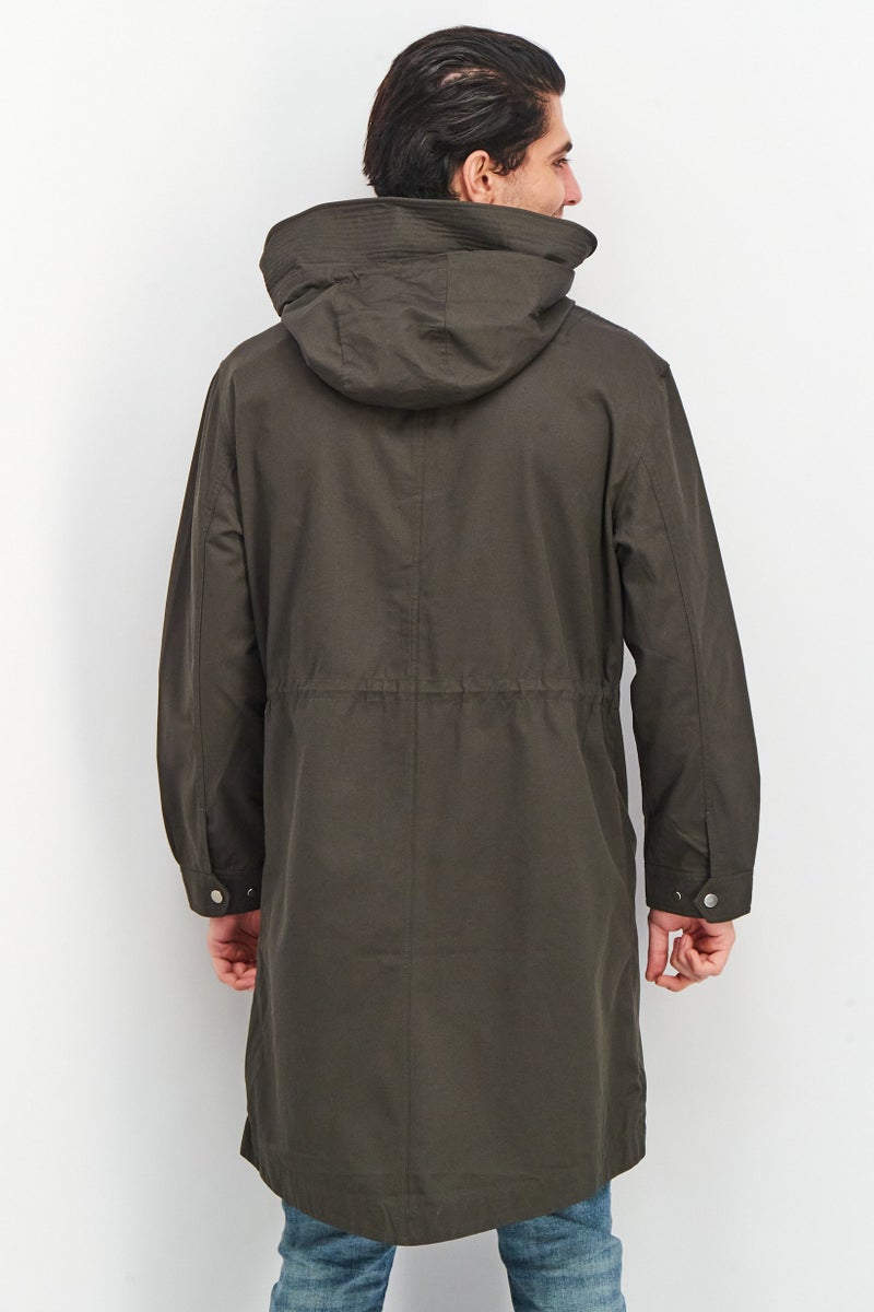 SELECTED Men Plain Parka Jacket, Dark Khaki Green  - Image 2