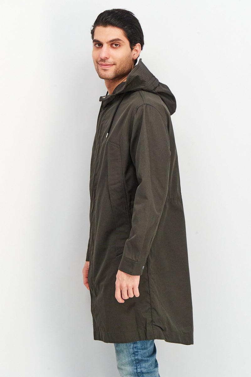 SELECTED Men Plain Parka Jacket, Dark Khaki Green  - Image 4