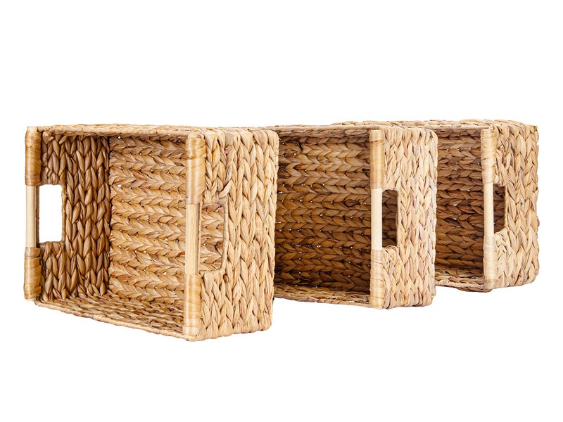 VATIMA Large Wicker Basket Rectangular with Wooden Handles for Shelves, Water Hyacinth Basket Storage, Natural Baskets for Organizing, Wicker Baskets for Storage 14.5 x 10.3 x 7.5 inches - 3 Pack - Image 5