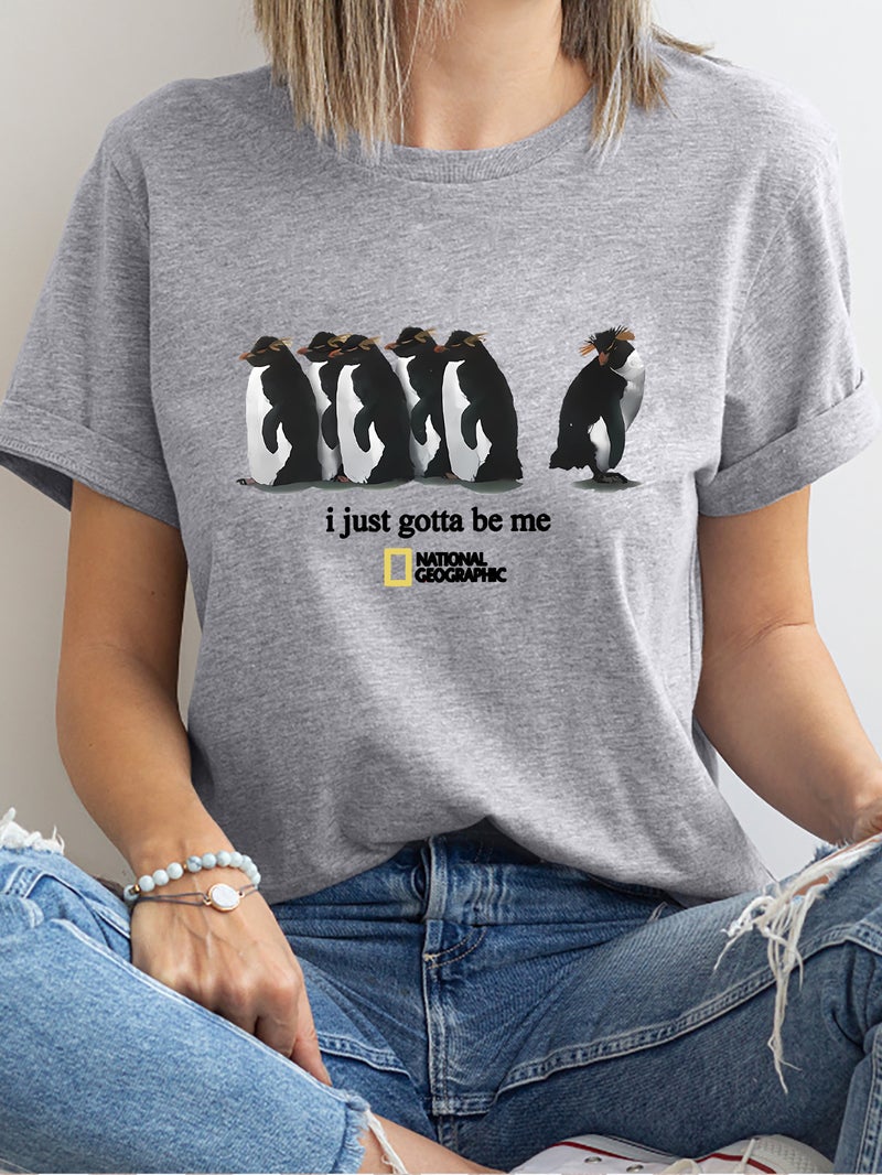 Independent Station Women'S Tops Round Neck Cartoon Printed Short-Sleeved T-Shirt-M - Image 1