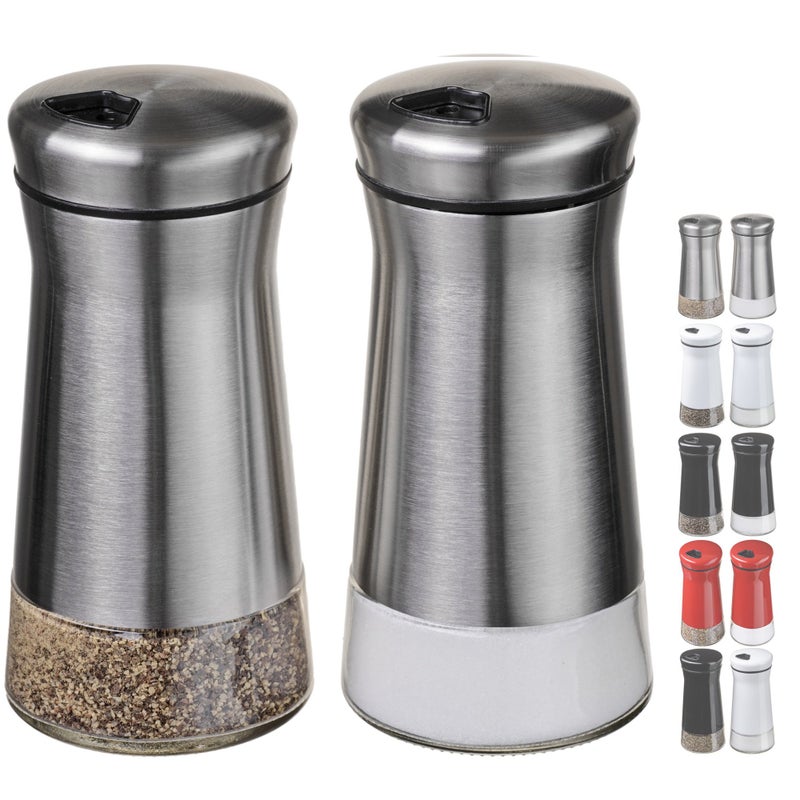 CHEFVANTAGE Salt and Pepper Shakers Set with Adjustable Holes  Stainless Steel