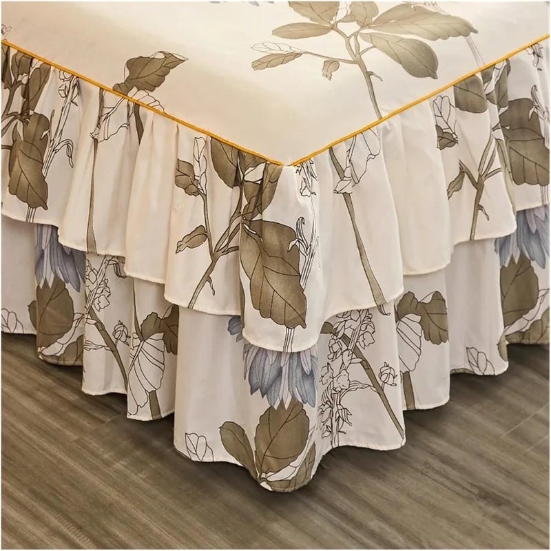 Printed Floral Bed Skirt Skin-Friendly Fabric Cover Bedroom Pillow Case Bedding Protector Decor Multiple Colors Availabl(Qingshensihai,3pcs 180x220cm) - Image 4