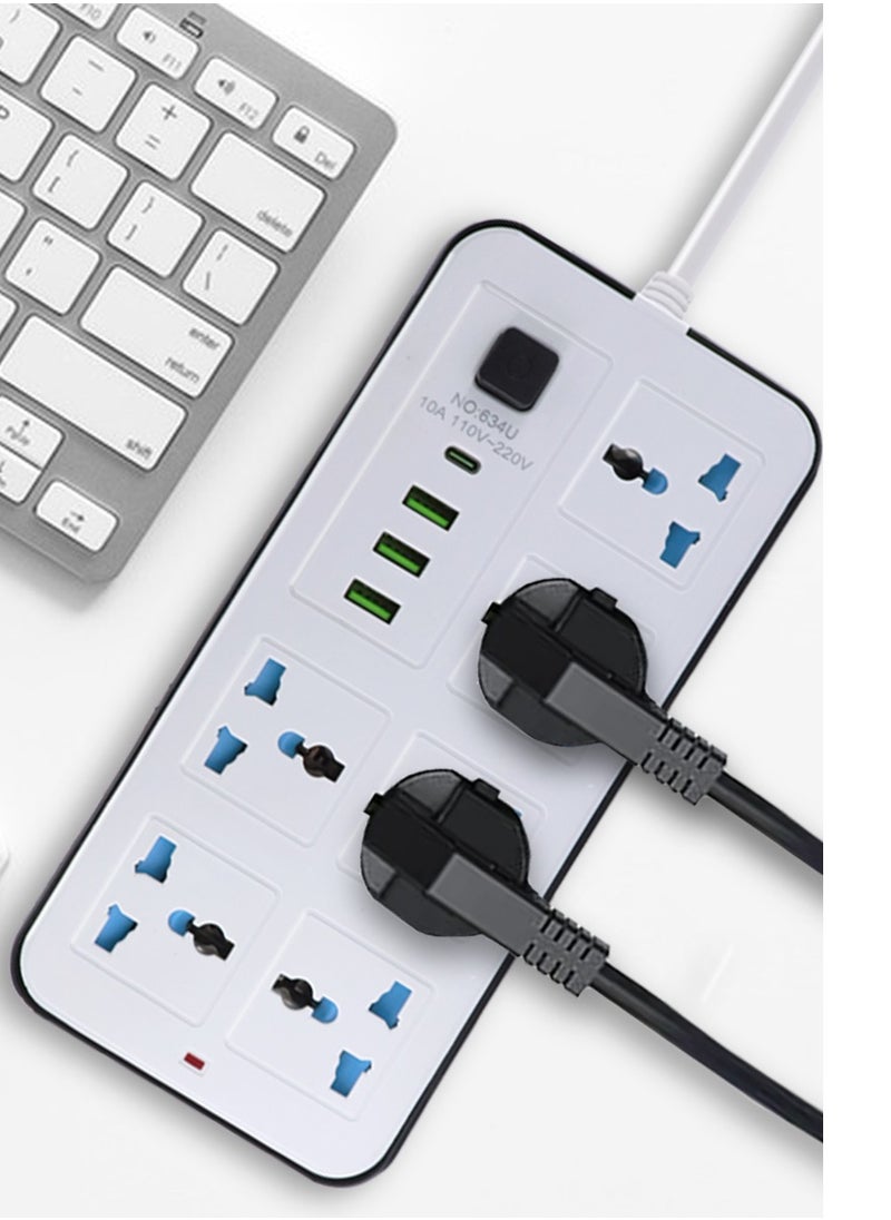 جومو ستور وصلة تمديد كهربائية عالمية بطول 2 متر – 6 منافذ ثلاثية UK، 3 منافذ USB ومنفذ Type-C – قابلة للتثبيت على الحائط، متعددة الاستخدامات للمكتب والمطبخ والمنزل  - Image 4