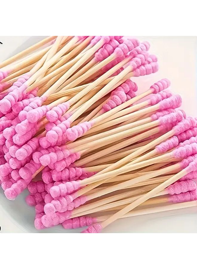 100 قطعة من أعواد القطن الحلزونية المزدوجة باللون الأخضر لمكياج والعناية بالأذن والاظافر - Image 4