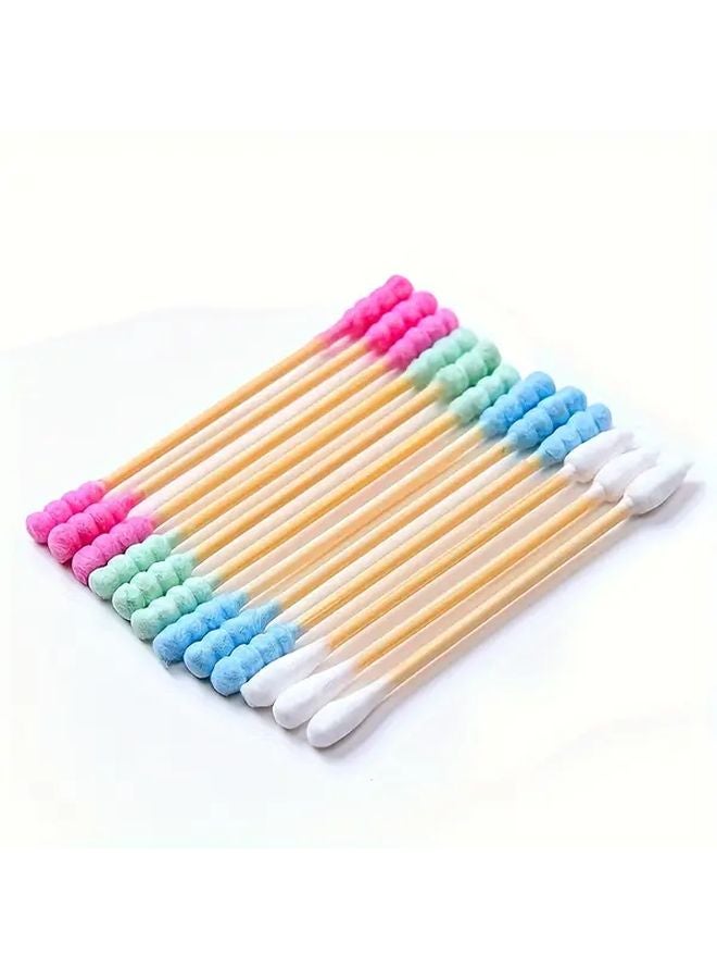 100 قطعة من أعواد القطن الحلزونية المزدوجة باللون الأخضر لمكياج والعناية بالأذن والاظافر - Image 3