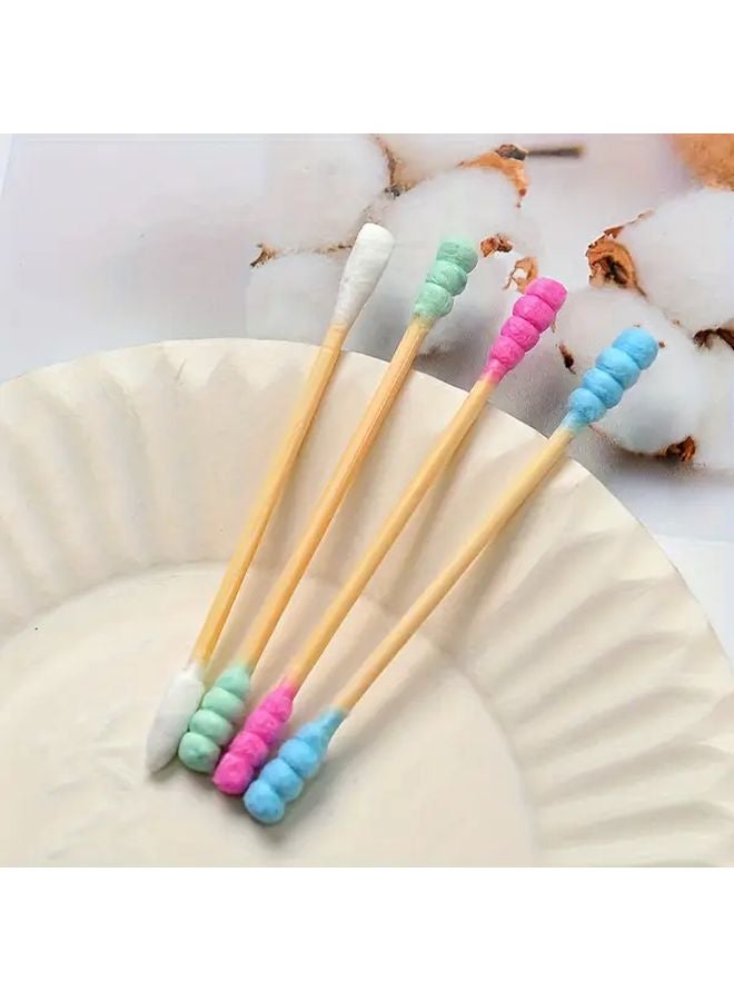 100 قطعة من أعواد القطن الحلزونية المزدوجة باللون الأخضر لمكياج والعناية بالأذن والاظافر - Image 2