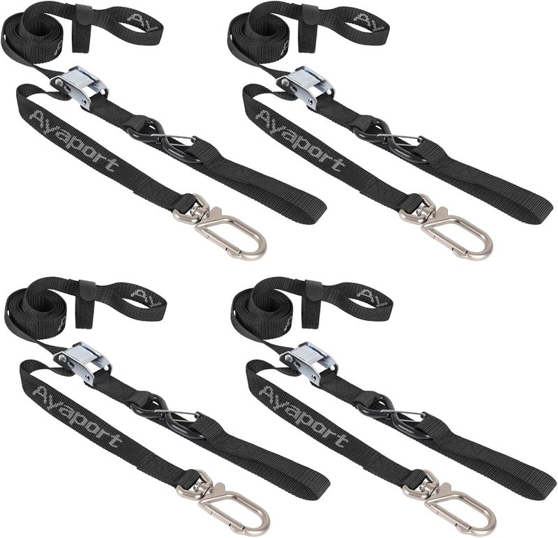 Ayaport Motorcycle Tie Down Straps 1.1” x 7’ (with Swivel Carabiner Hooks) Cam Buckle Tie Downs, Handlebar Strap for Dirt Bike, Motor Bike, Kayak, Car, Truck, Boat, Cargo, Black (1.1" x7'-4pcs) All climate suitability - Image 1