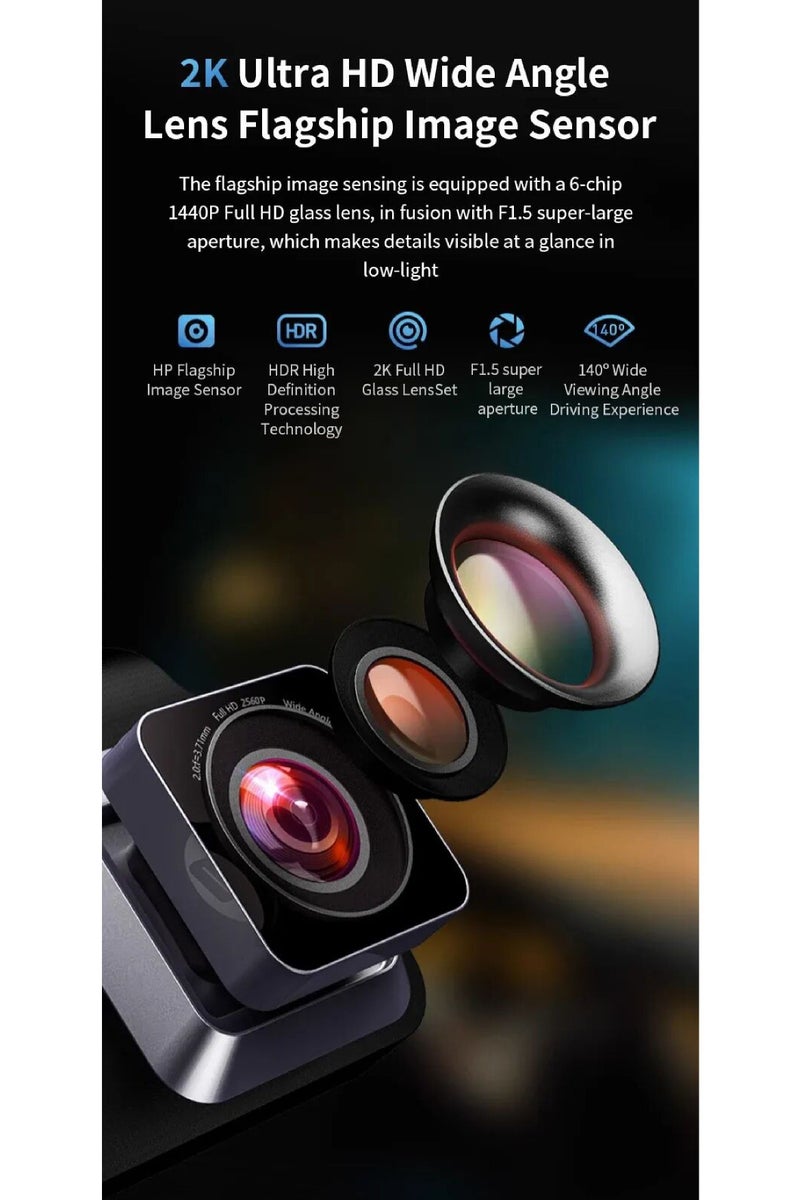 HP F965 2K Front Dash Camera for Cars – Wide Angle Lens, Night Vision, G-Sensor, Loop Recording, LCD Display - Image 4