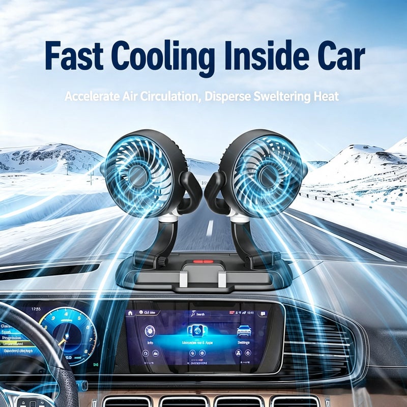 Portable Foldable Dual-Head Cooling Fan with Phone Holder - Image 1