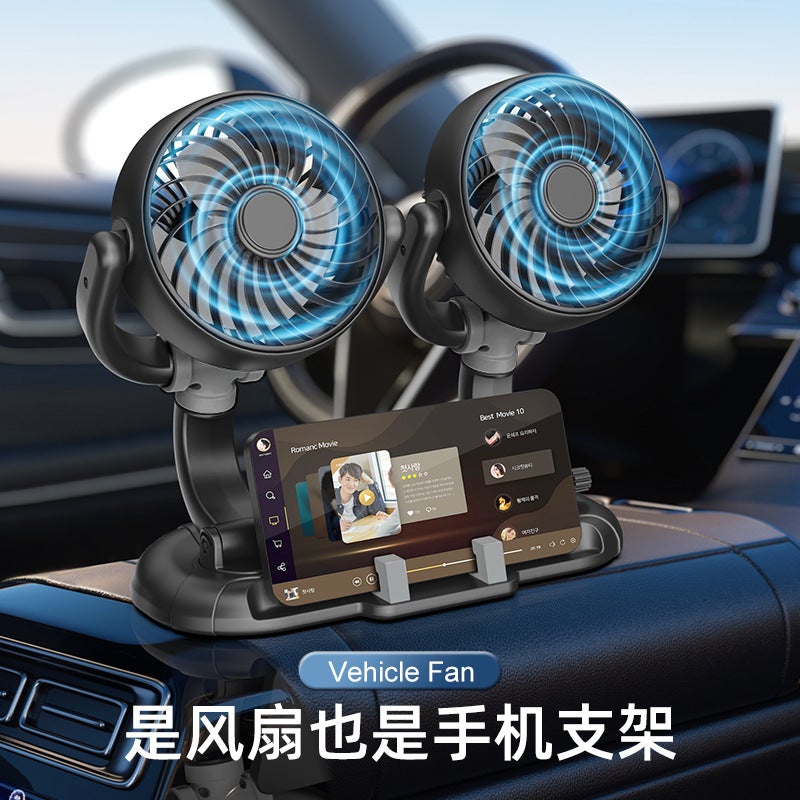Portable Foldable Dual-Head Cooling Fan with Phone Holder - Image 4