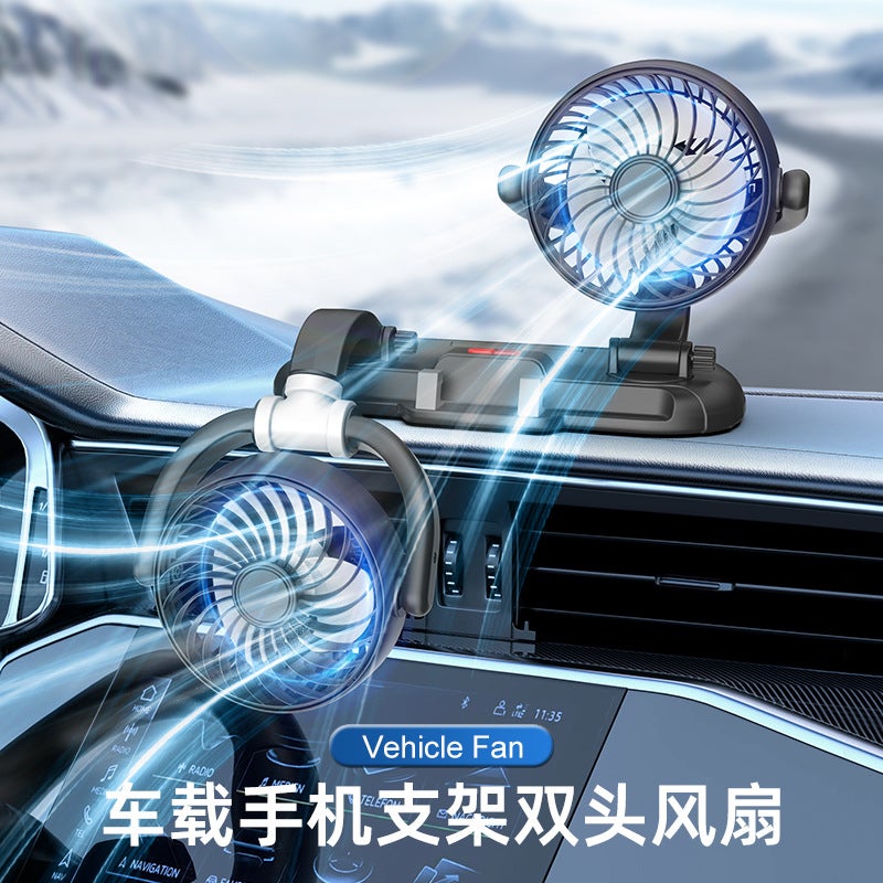 Portable Foldable Dual-Head Cooling Fan with Phone Holder - Image 2