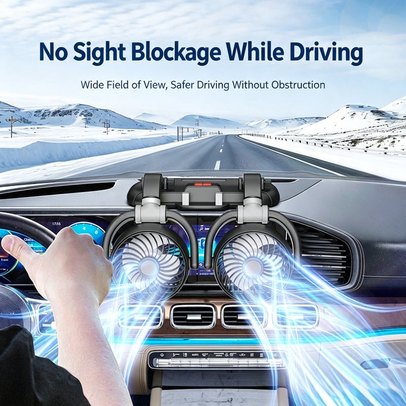Portable Foldable Dual-Head Cooling Fan with Phone Holder - Image 3