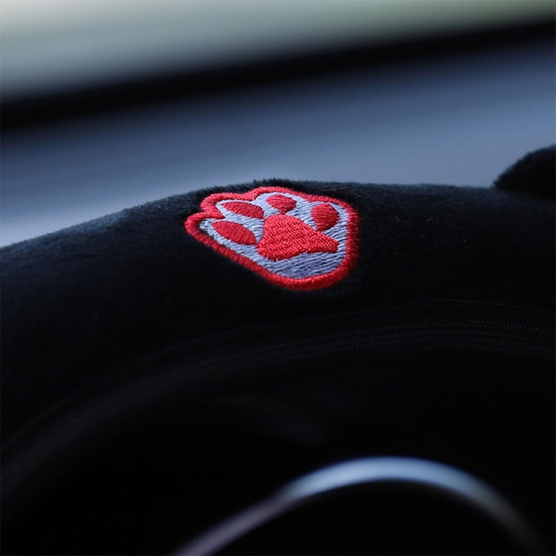 Bittwee Car Steering Wheel Cover, Fluffy Soft Plush for Winter Warm, Cute Steering Wheel Protector with Kitty Cat Ears, Universal 15 Inch, Elastic & Anti-Slip, Lovely Decor Car Accessories (Black/Red) - Image 4