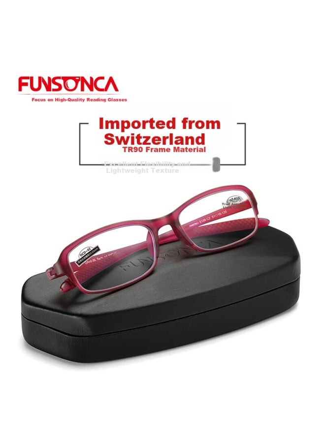 Funsonca Blue Light Blocking Ultra-light Imported Material Non-metal Men And Women Reading Gl Comfortable Non-breakable Anti-slip Eyegl Red 400 Degrees - Image 2