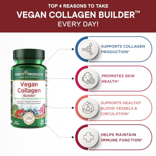Purity Products Vegan Collagen Builder - Organic Whole Foods Fruits + Veg, Silica, Lutein, Vitamin C, Biotin, Grape Seed - Amino Acids Glycine, Lysine + Proline Collagen Boosters (30 Servings, Tablets) - Image 3