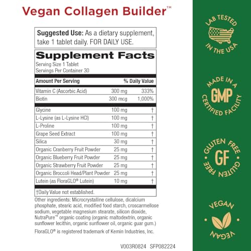 Purity Products Vegan Collagen Builder - Organic Whole Foods Fruits + Veg, Silica, Lutein, Vitamin C, Biotin, Grape Seed - Amino Acids Glycine, Lysine + Proline Collagen Boosters (30 Servings, Tablets) - Image 2