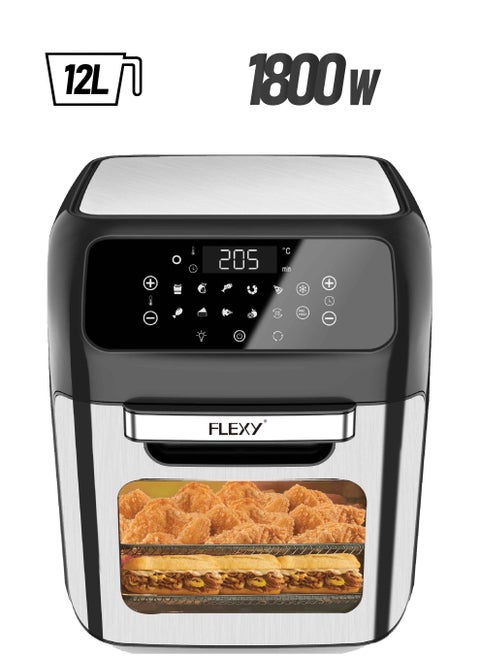 Air Fryer 12L 1800W Digital With Touch Controls And Clear Window Includes 10 Presets 6 Accessories For Roasting Baking Dehydrating Reheating