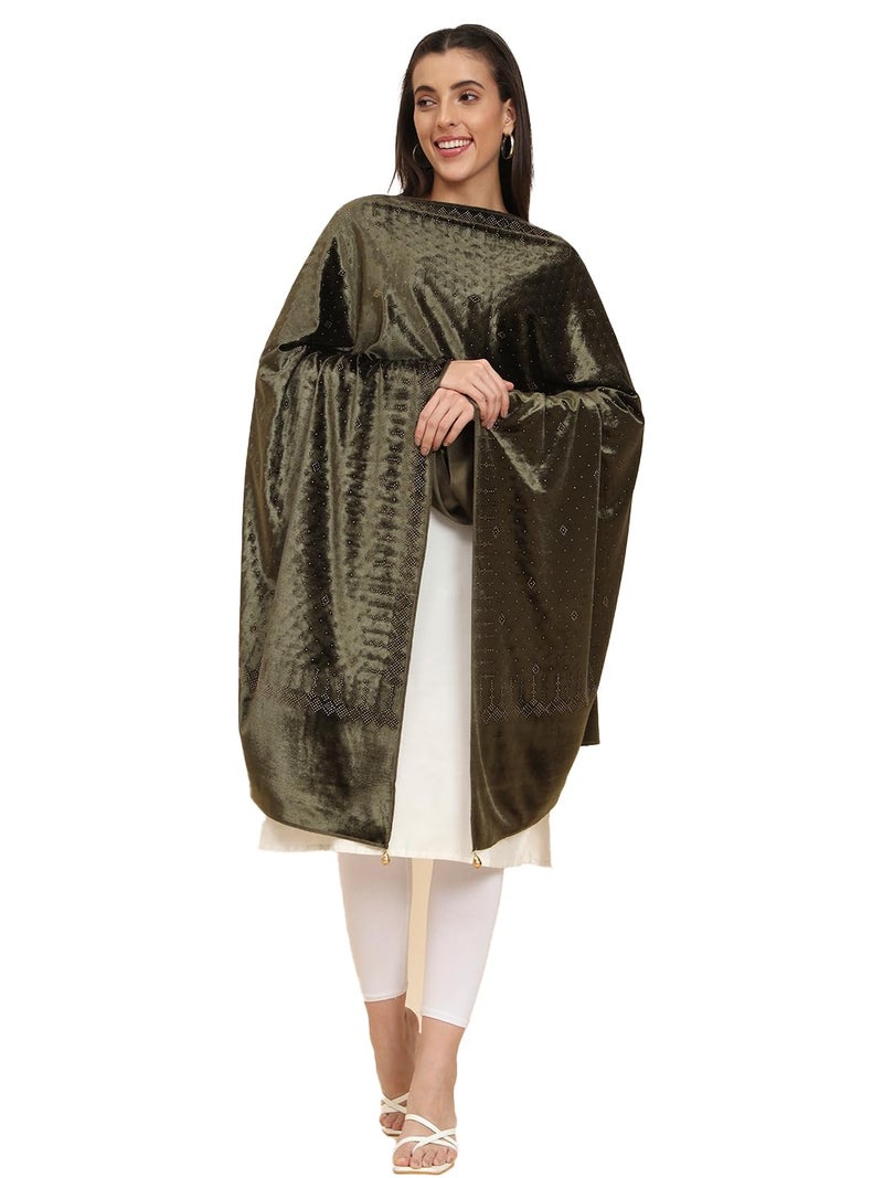 Pashmoda Women Makhamli Velvet Crystal Embellished Stole (Size 72X203 cms) - Image 1