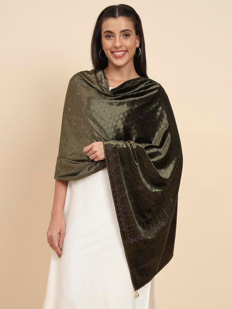 Pashmoda Women Makhamli Velvet Crystal Embellished Stole (Size 72X203 cms) - Image 3