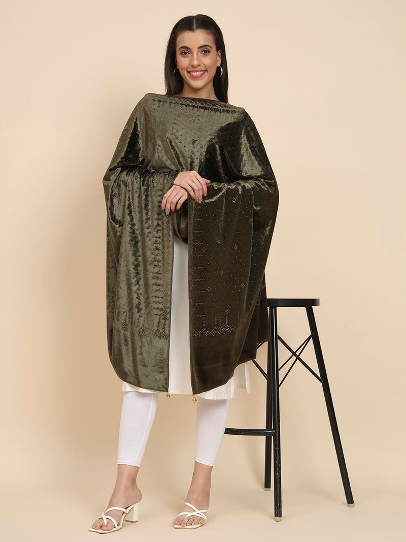 Pashmoda Women Makhamli Velvet Crystal Embellished Stole (Size 72X203 cms) - Image 2
