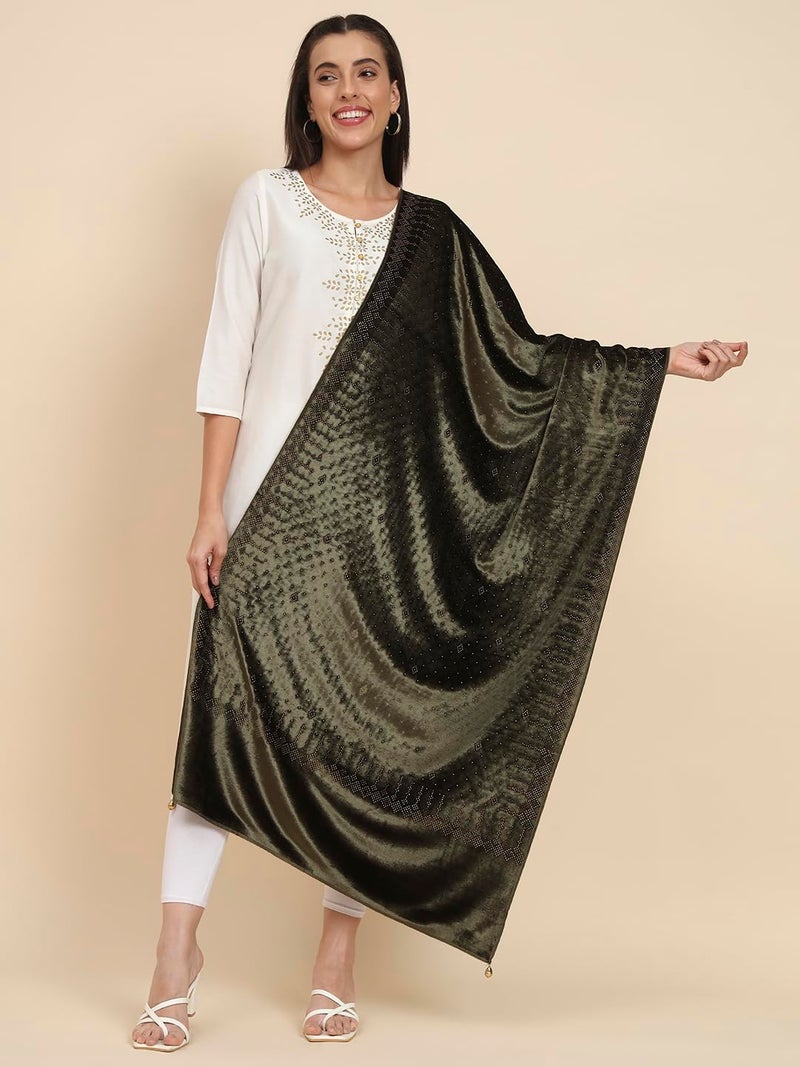Pashmoda Women Makhamli Velvet Crystal Embellished Stole (Size 72X203 cms) - Image 5