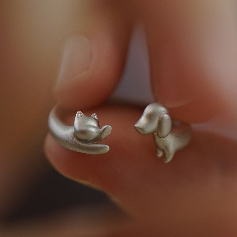 Cat Dog Hug Ring Cute Animal Adjustable Open Ring - Image 4