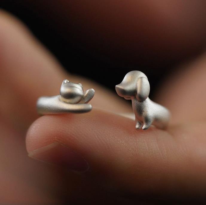 Cat Dog Hug Ring Cute Animal Adjustable Open Ring - Image 2