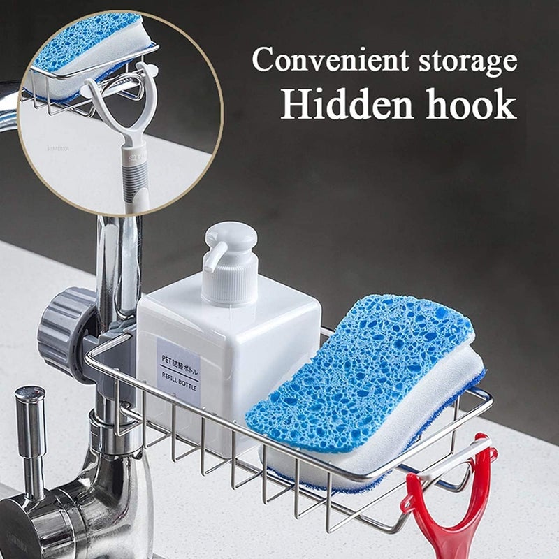 RIMDIXA RIMDIXA Stainless Steel Adjusting Multifunctional Over Kitchen Sink Caddy Clamp Faucet Sponge Scrubber Holder Storage Hanging Shelf Draining Bathroom Tap Shampoo Soap Organizer RackPack of 1 - Image 5