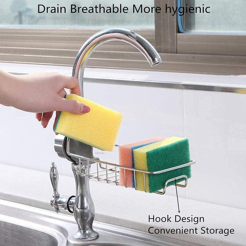 RIMDIXA RIMDIXA Stainless Steel Adjusting Multifunctional Over Kitchen Sink Caddy Clamp Faucet Sponge Scrubber Holder Storage Hanging Shelf Draining Bathroom Tap Shampoo Soap Organizer RackPack of 1 - Image 4