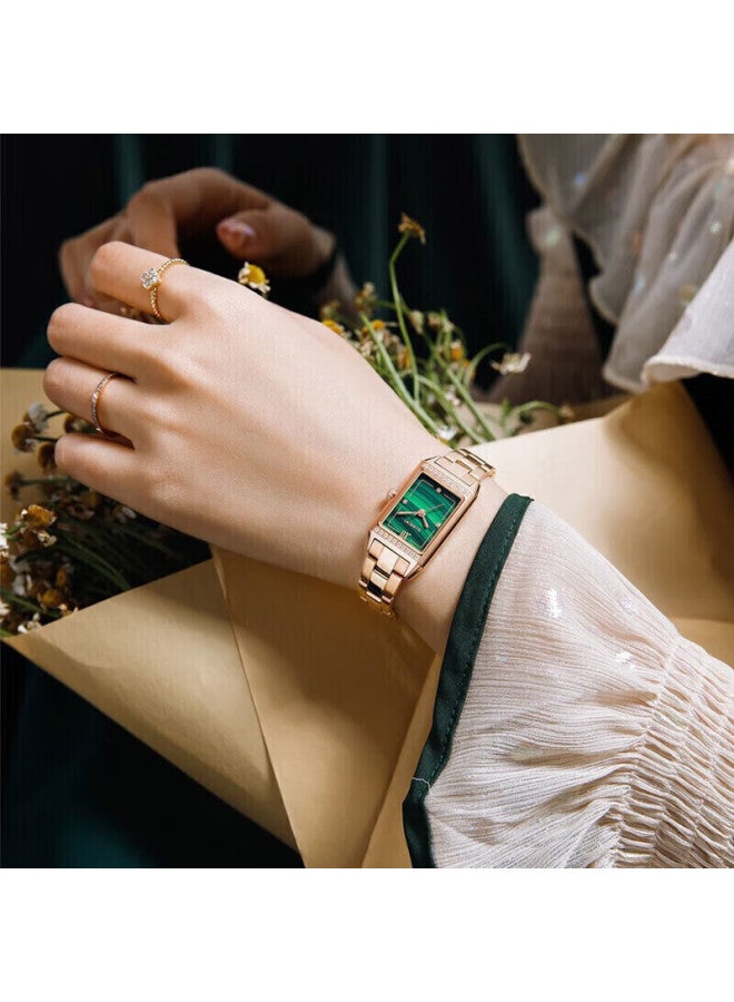 Rossini Women'S Watch, Ladies' Watch, Birthday Gift For Girlfriend, British Stone Watch, Vintage Square Watch, Small Green Watch 120442 - Image 1