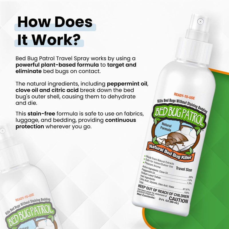 Bed Bug Patrol Bed Bug Travel Spray by - Natural Bed Bug Killer - Child & Pet Safe - Plant Based - Non-Toxic - TSA Approved - for Hotels, Airbnb, Rideshare, Luggage - 3oz Travel Size - Image 4