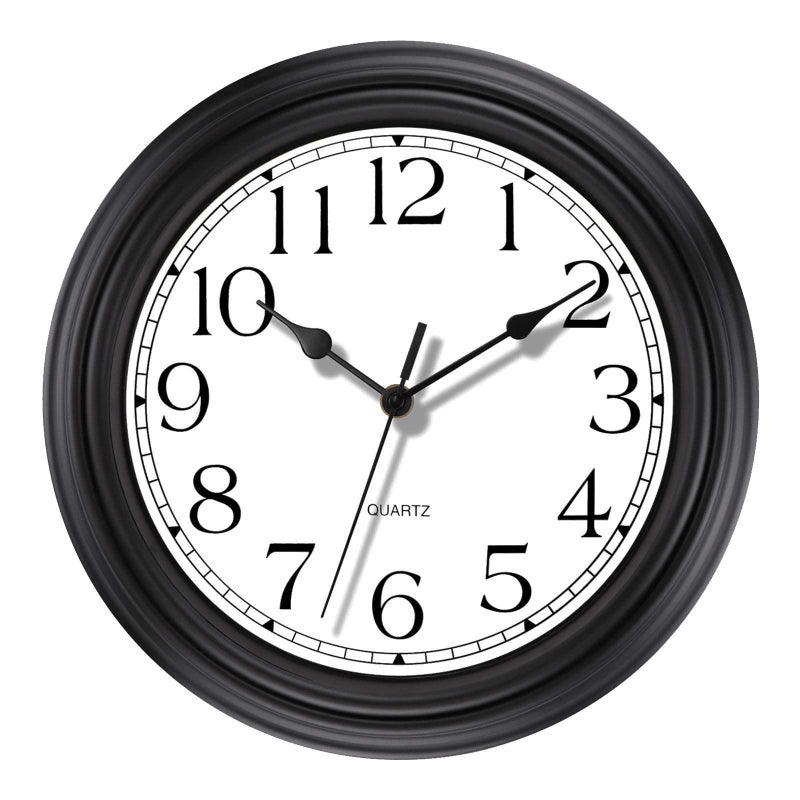 ساعة حائط كلاسيكية دائرية صامتة غير مزعجة من فوكستوب بتصميم ريترو تعمل بالبطارية 12 بوصة سوداء للغرفة والمعيشة والمطبخ والمكتب